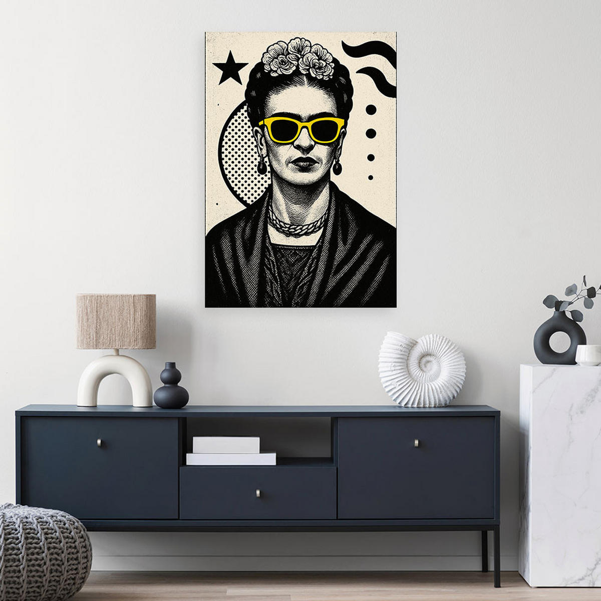 LEINWANDBILD Frida Kahlo mit Brille Pop Art 80x120cm - Schwarz, Textil (80/120cm) - Feeby