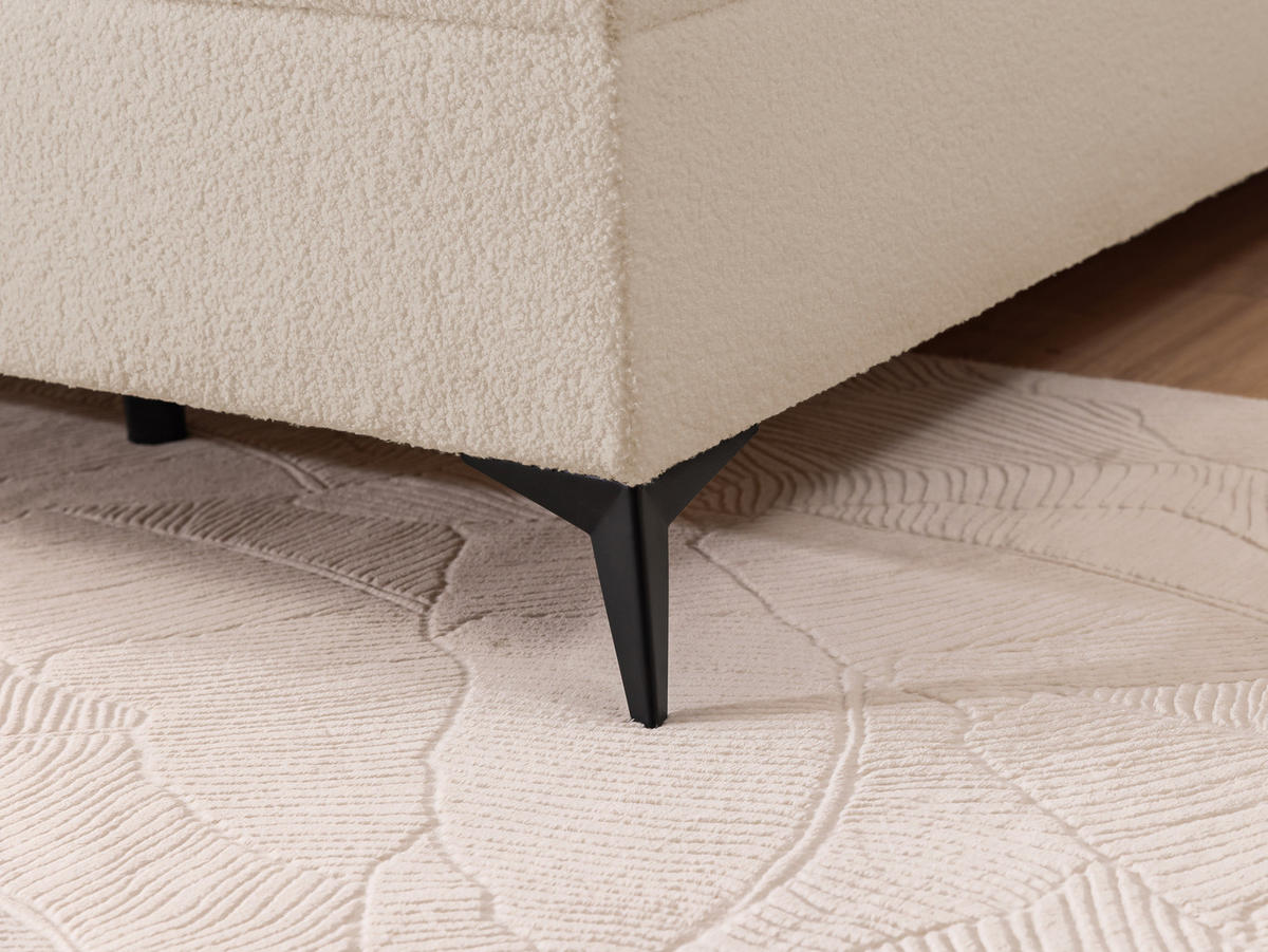 BOXBETT Sonna 160/200 cm Hellbeige Bouclé-Stoff mit abgerundetem Kopfteil und mit schwarzen Metallfüße - Beige/Schwarz, Holz/Textil (160/200cm) - S-Style Möbel