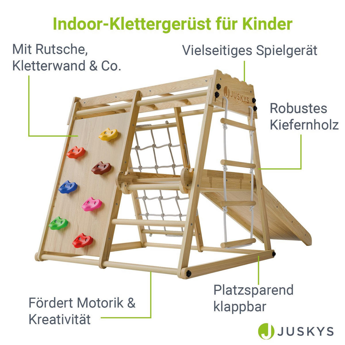 KLETTERGERÜST MINI für Kinder mit Rutsche - Naturfarben, Holz (102/98cm) - Juskys