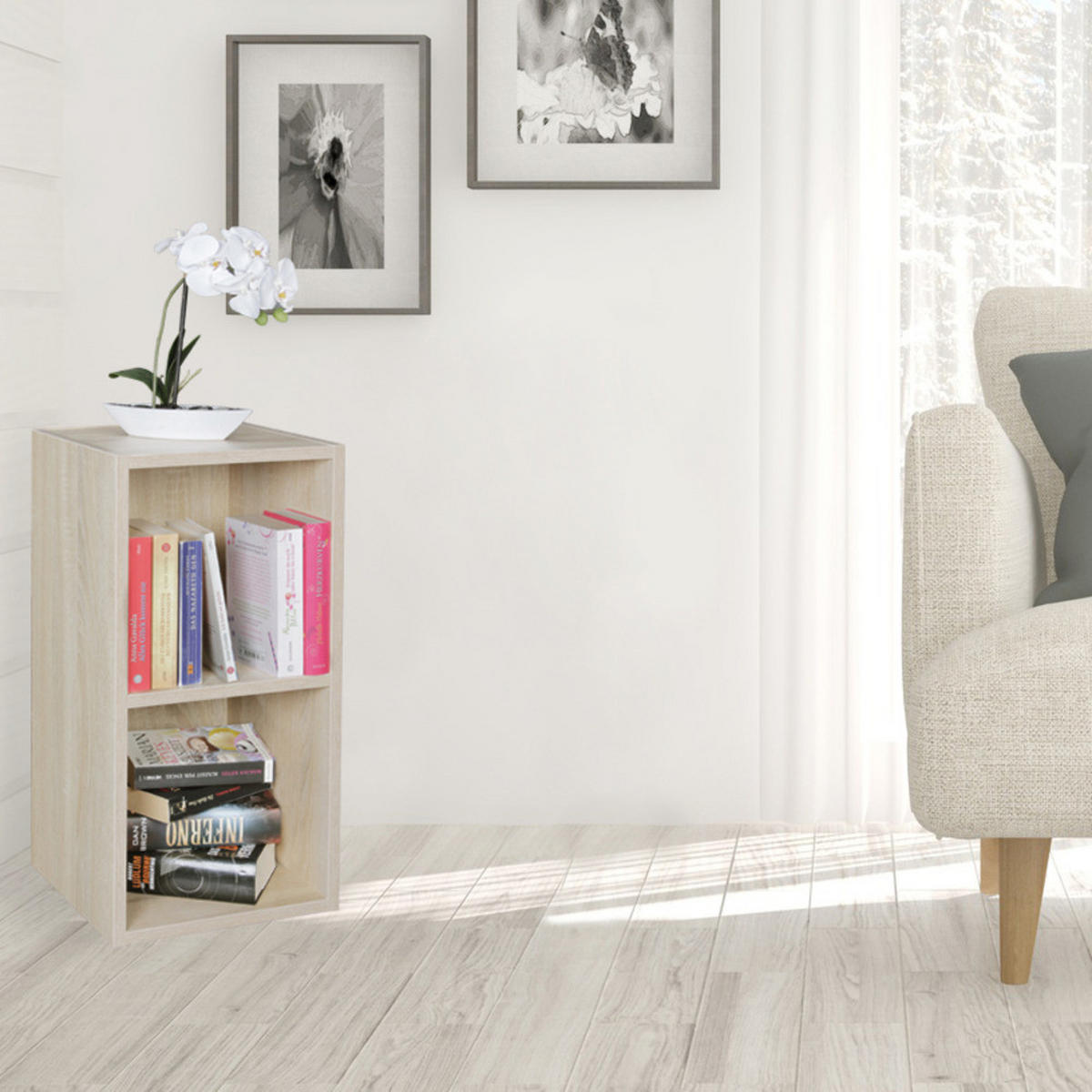 REGAL Melamin 2 Fächer Kompakt CERVINO, Beige 30x30x60 cm - Beige, Holz (30/60/30cm) - KADIMA DESIGN
