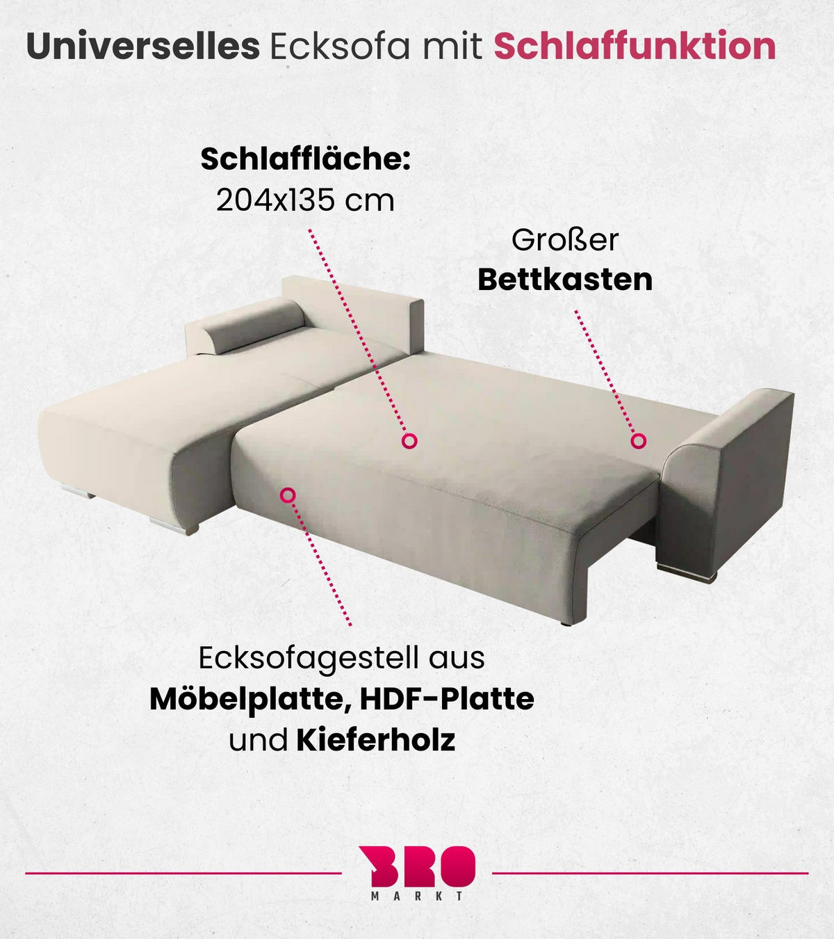 ECKSOFA Sydney mit Schlaffunktion Beige Leinenoptik - Beige, Textil (280/184cm) - Bromarkt