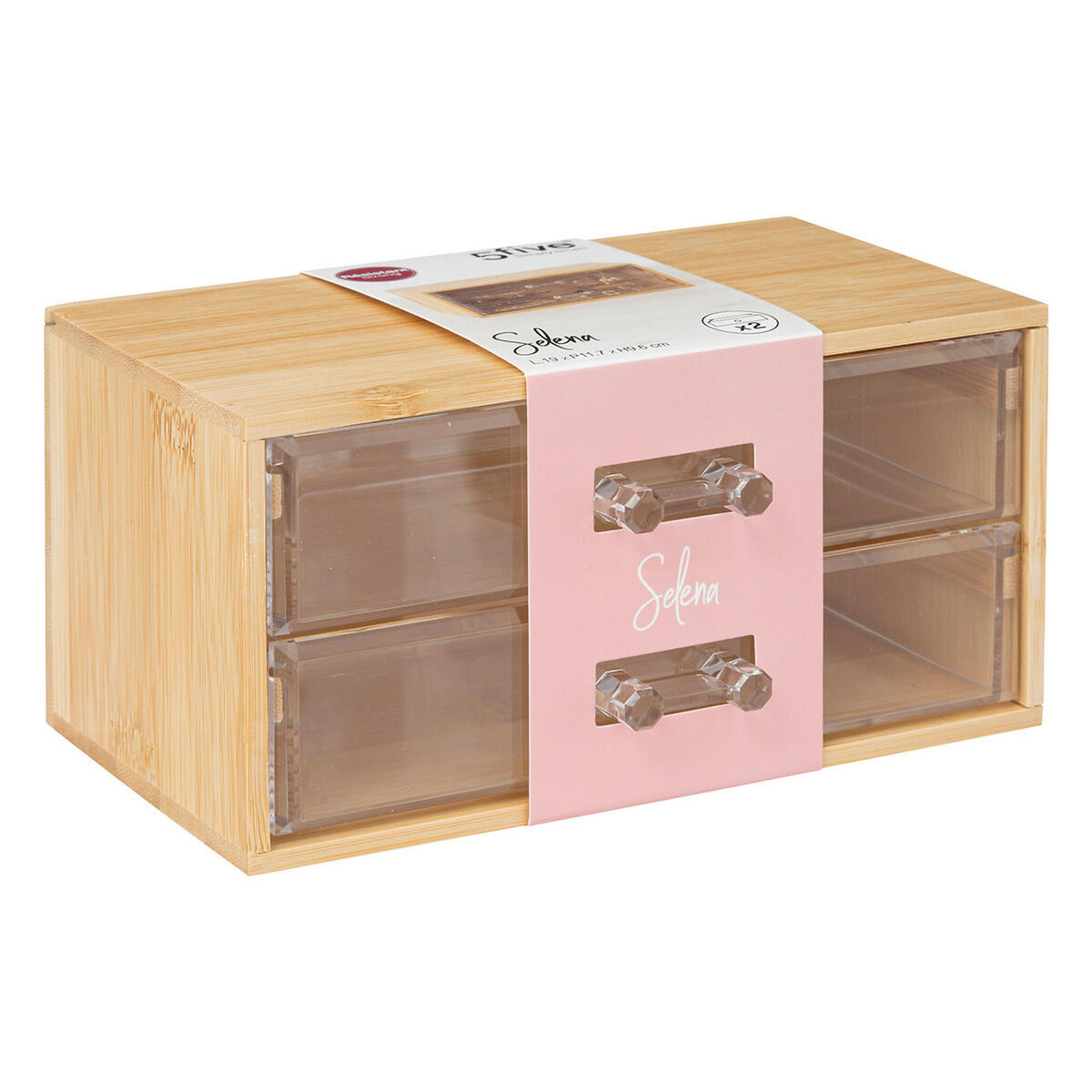 SCHMUCKBOX Selena mit 2 Schubladen, Bambus, Kunststoff, 19 x 11.7 x 9.6 - Beige, Holz (9.6/11.5/19cm) - 5five Simply Smart