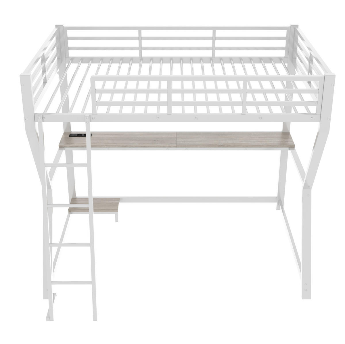 HOCHBETT 90/200 cm aus Metall/MDF mit Schreibtisch, LED-Beleuchtung und USB-Steckdose Weiß - Weiß, Metall (90/200cm) - Modenvie