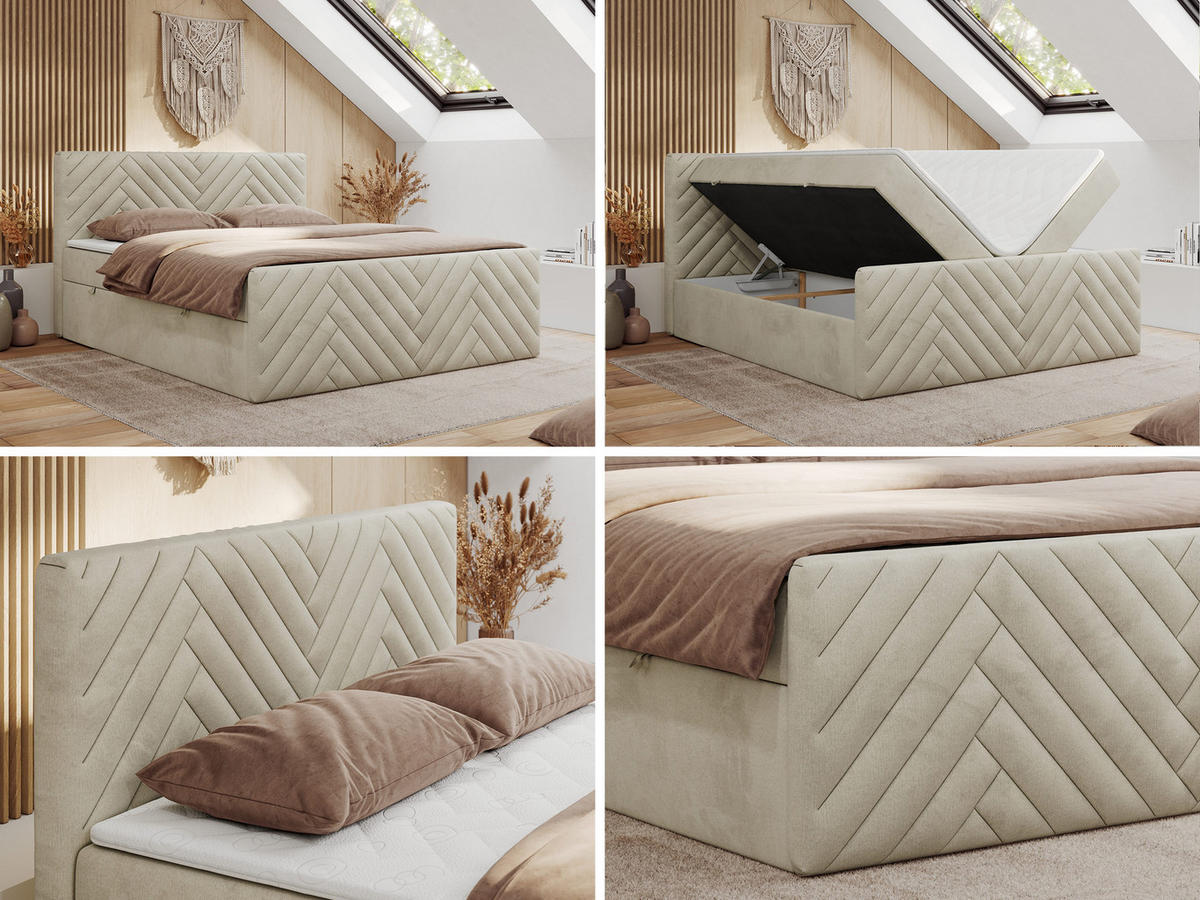 BOXBETT PARIS DUO 140/200 - Beige Velvet - H3 - Beige, Holz/Textil (140/200cm) - MKS