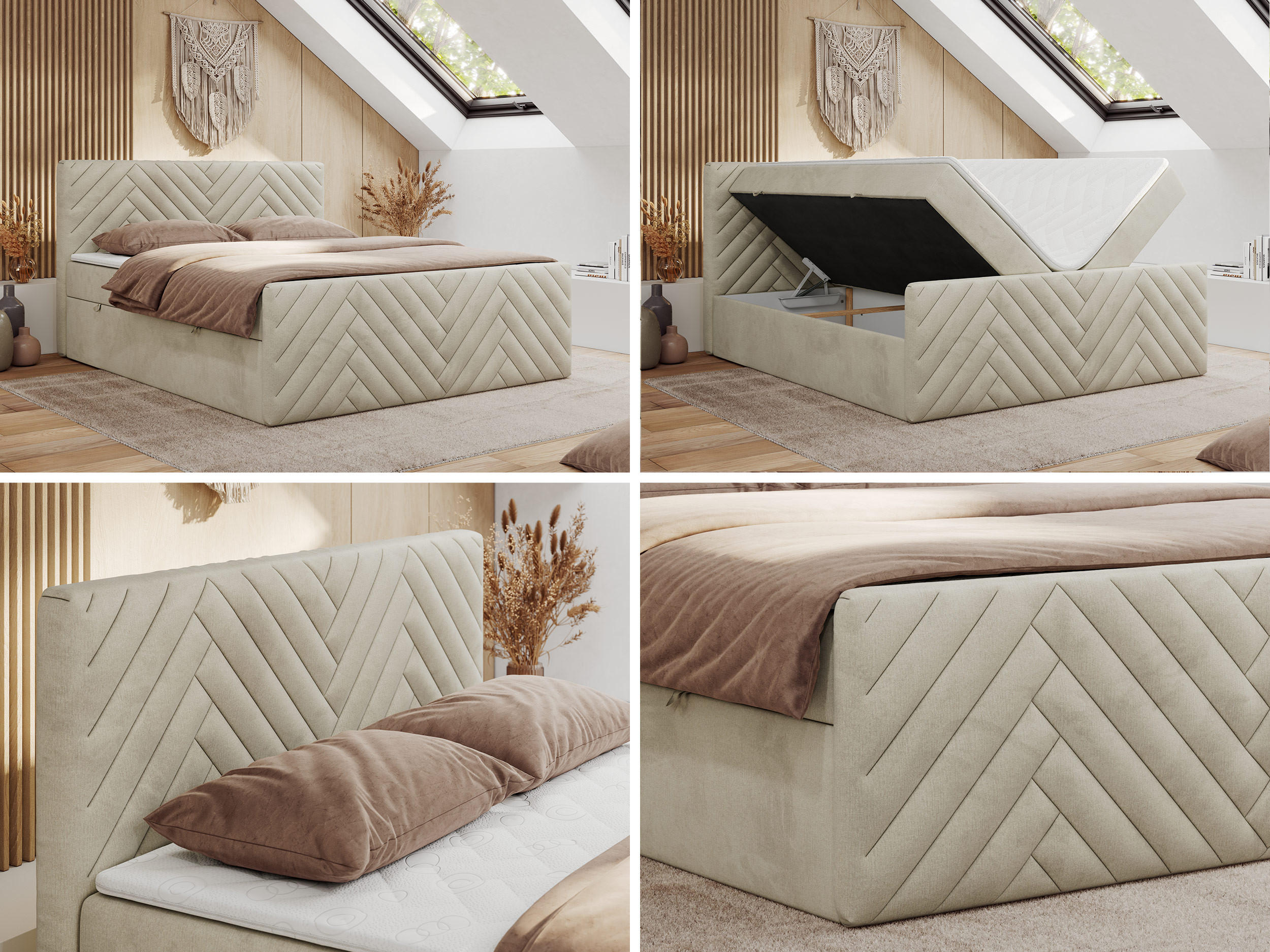 Thumbnail - MKS Boxbett, Beige, Textil, 2-Sitzer, H3, 7-Zonen, Rechteckig, 200x200 cm, Oeko-Tex®, Schlafzimmer, Betten, Boxspringbet...
