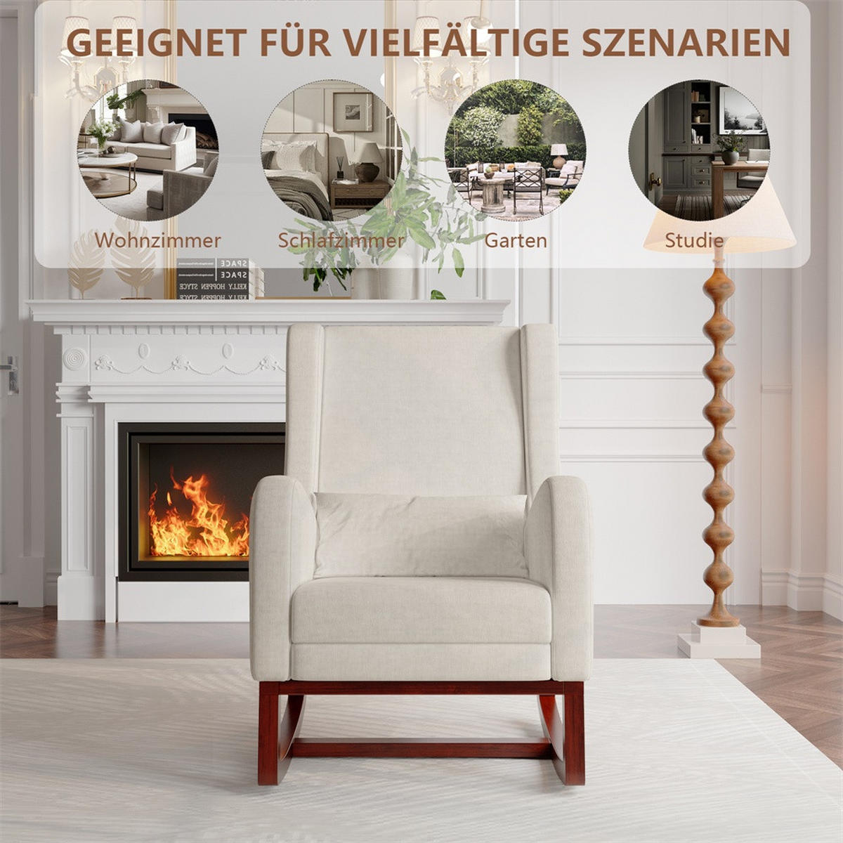 SCHAUKELSTUHL mit integrierter Fußauflage - mit beidseitigen Taschen - Baumwolle-Leinen-Gemisch - Beige - Beige, Textil (64/99/67cm) - DELFA