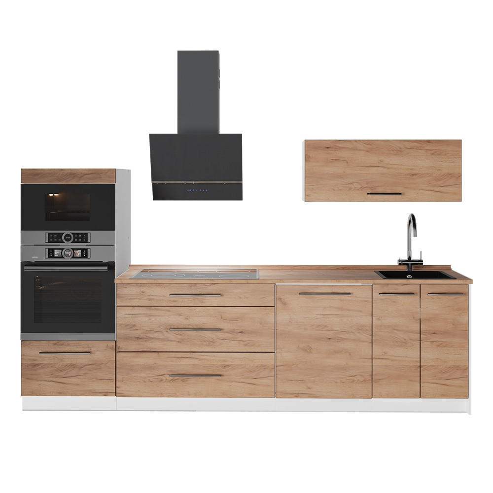 KÜCHENZEILE Fame-Line, Goldkraft Eiche, 280 cm, AP Eiche - Honigeiche/Weiß, Holzwerkstoff (280/153.6/60cm) - Vicco