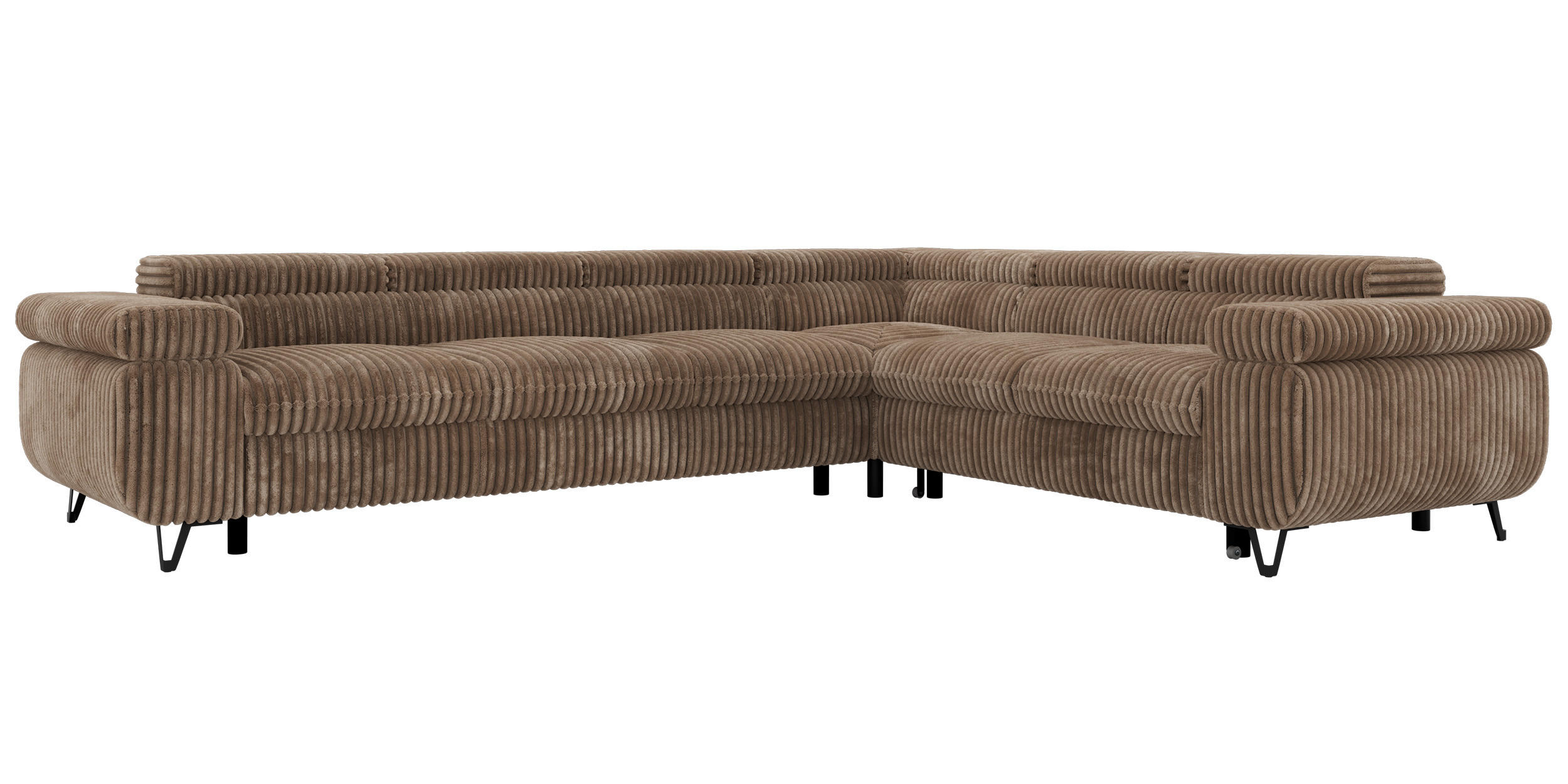 ECKSOFA NORDEN L - Braun Cord - Links Seite - Schwarz/Braun, Textil/Metall (269/329cm) - MKS