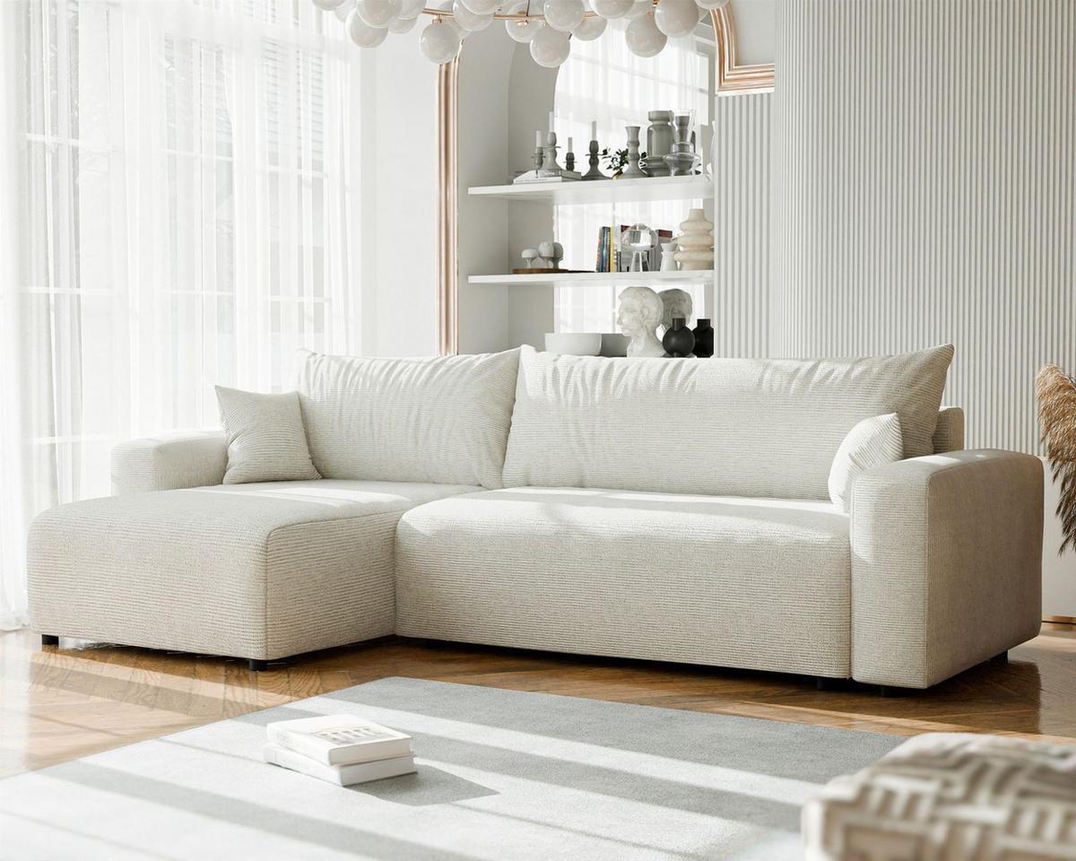 ECKSOFA Luna Max Mit Schlaffunktion - Creme, Holzwerkstoff/Textil (278/145cm) - Fun Möbel