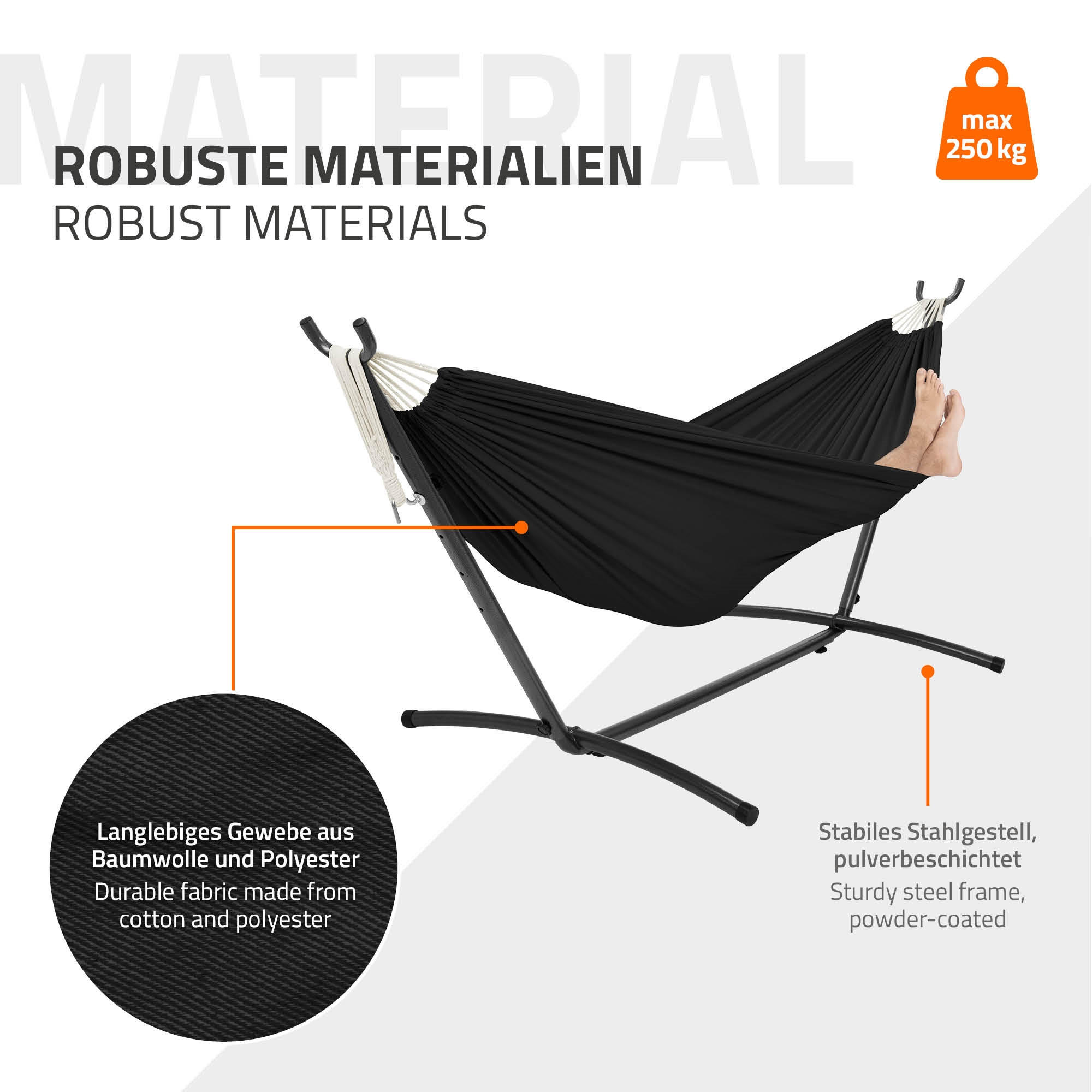 HÄNGEMATTE schwarz - Schwarz, Metall (99/98/255cm) - ML-DESIGN
