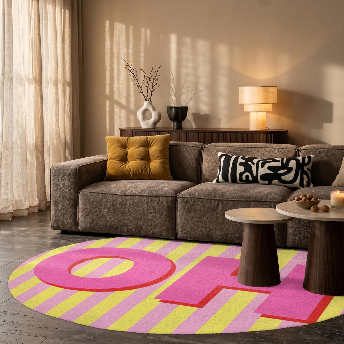 TEPPICH - Text - Streifen - Rosa - 150x150 cm - Pink, Kunststoff/Textil (150/0.4cm) - OnlyWow