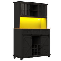 BUFFET DE-38544 105/38,4/180 cm Glastüren und LED-Beleuchtung Schwarz - Schwarz, Holzwerkstoff (105/180/38.4cm) - ComfortXL