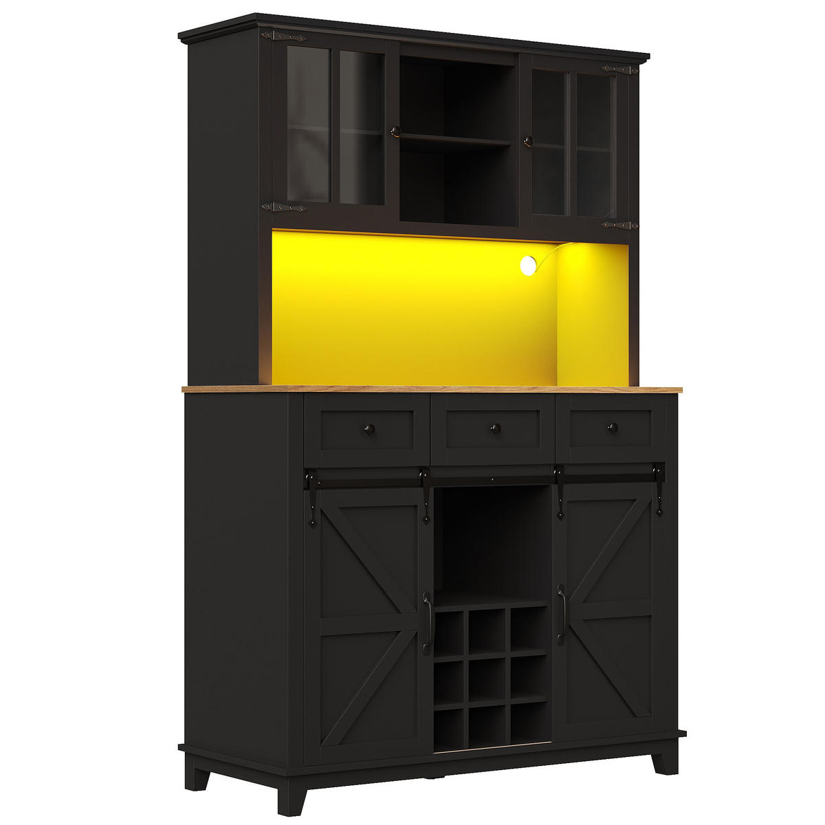 KÜCHENSCHRANK 105x38.4x180cm LED Hochschrank Schwarz - Schwarz, Holzwerkstoff (105/180/38.4cm) - FLIEKS