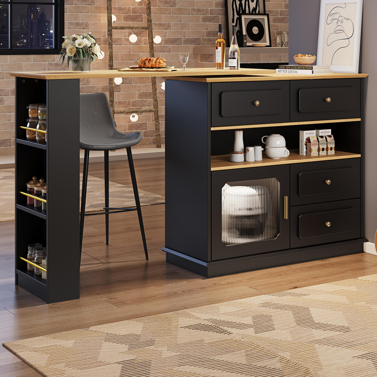 BARTISCH ausziehbarer mit Stauraum Schwarz - Schwarz, Holzwerkstoff/Metall (39/104.5/181cm) - Urban Meuble