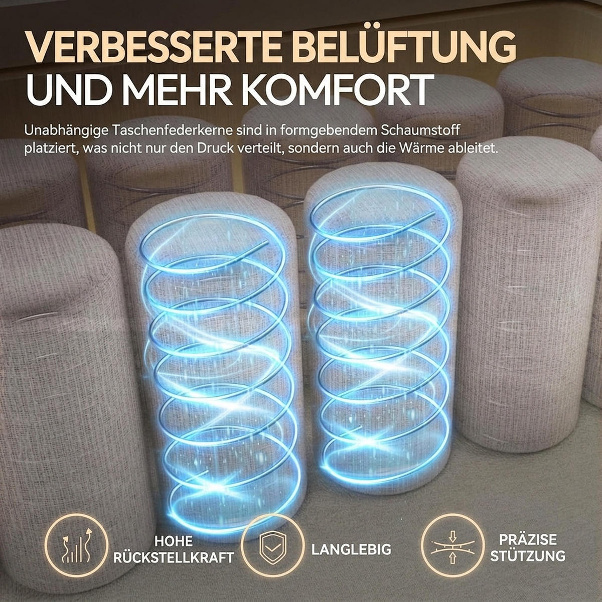 GAMING Stuhl &Massage-Wärmefunktion, atmungsaktivem Taschenfederkissen - Goldfarben, Leder (60/127/60cm)