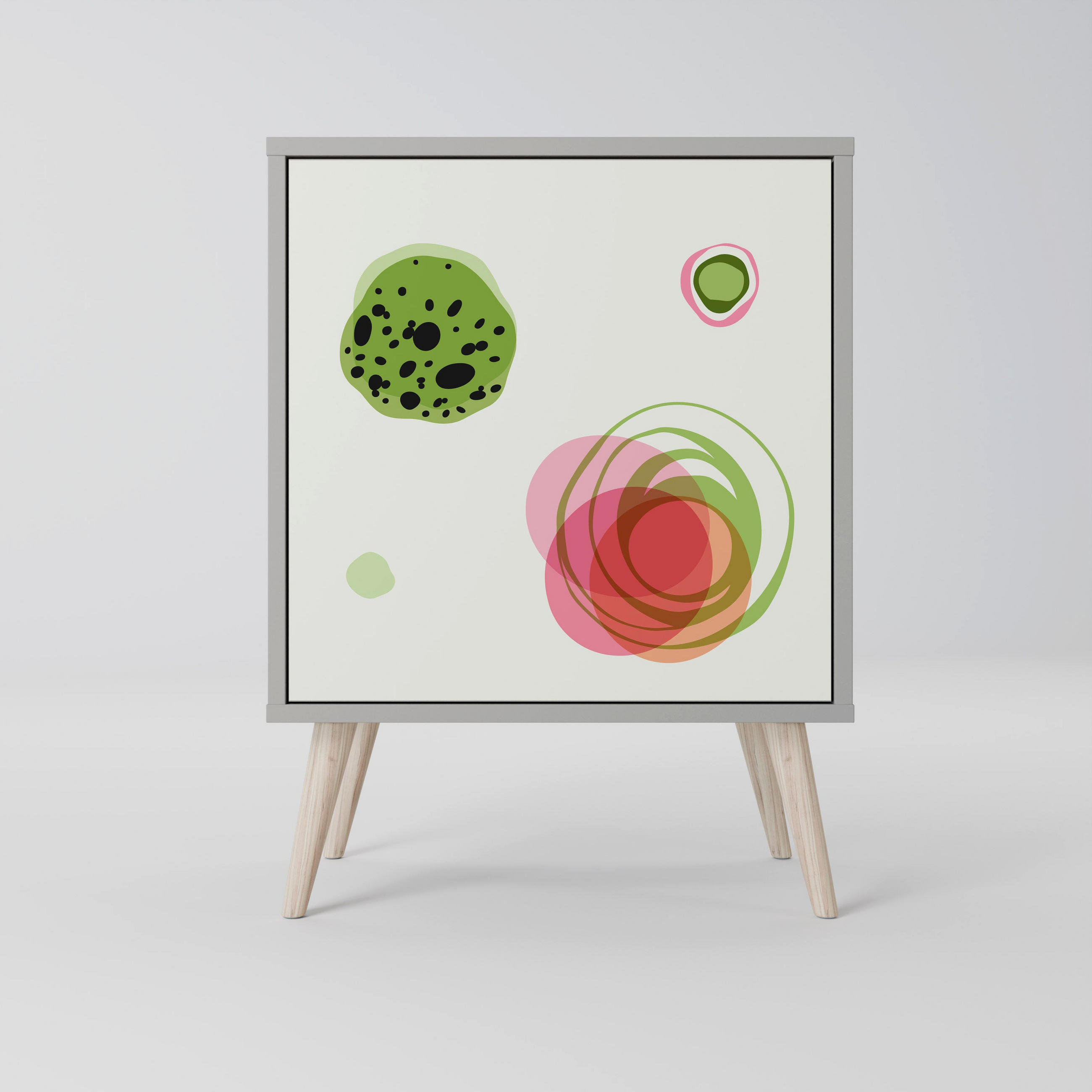 SIDEBOARD COLORFUL COSMOS, Grau, 57,5x42x77,5 cm, Schräge Buchenholzfüße - Buchefarben/Multicolor, Holzwerkstoff/Buchenholz (57.5/77.5/42cm) - SpaceRebels