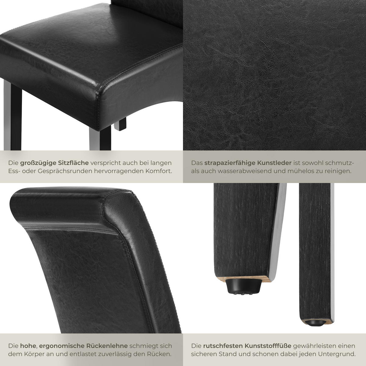 ESSZIMMERSTUHL 6er Set 44 x 63 x 106 cm schwarz - Schwarz, Textil (44/106/45cm) - tectake