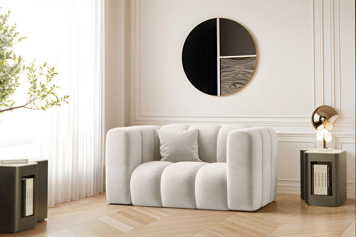 SESSEL, Sofa Grand modular stoff Salvador Hellgrau - Creme, Holz (137/70/89cm) - Kaiser Möbel
