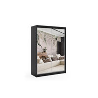 KLEIDERSCHRANK mit Spiegel-Schiebetüren und Aluminium-Leisten, LED-Beleuchtung - DEBI - 120 cm Schwarz - Schwarz, Holzwerkstoff (120/216/61cm) - ALTDECOR