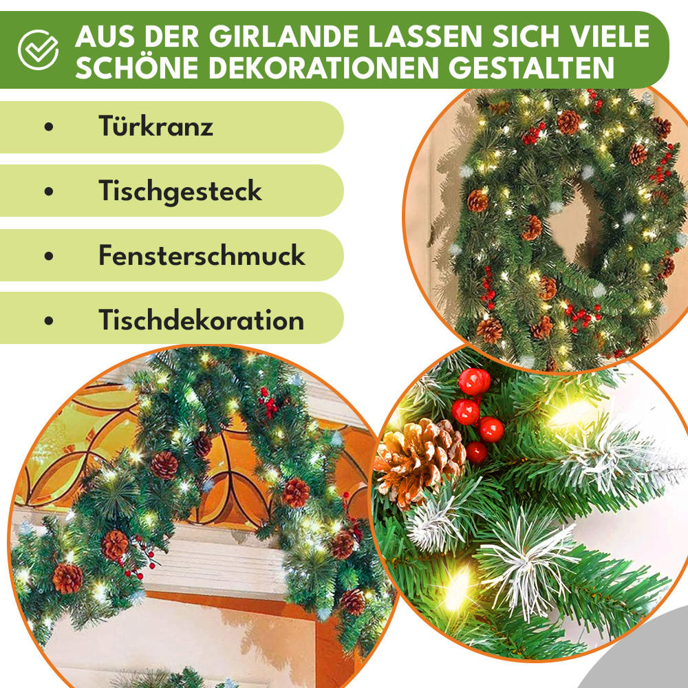 WEIHNACHTSGIRLANDE 3m mit Beleuchtung - Grün, Kunststoff (300cm) - KRUMAD