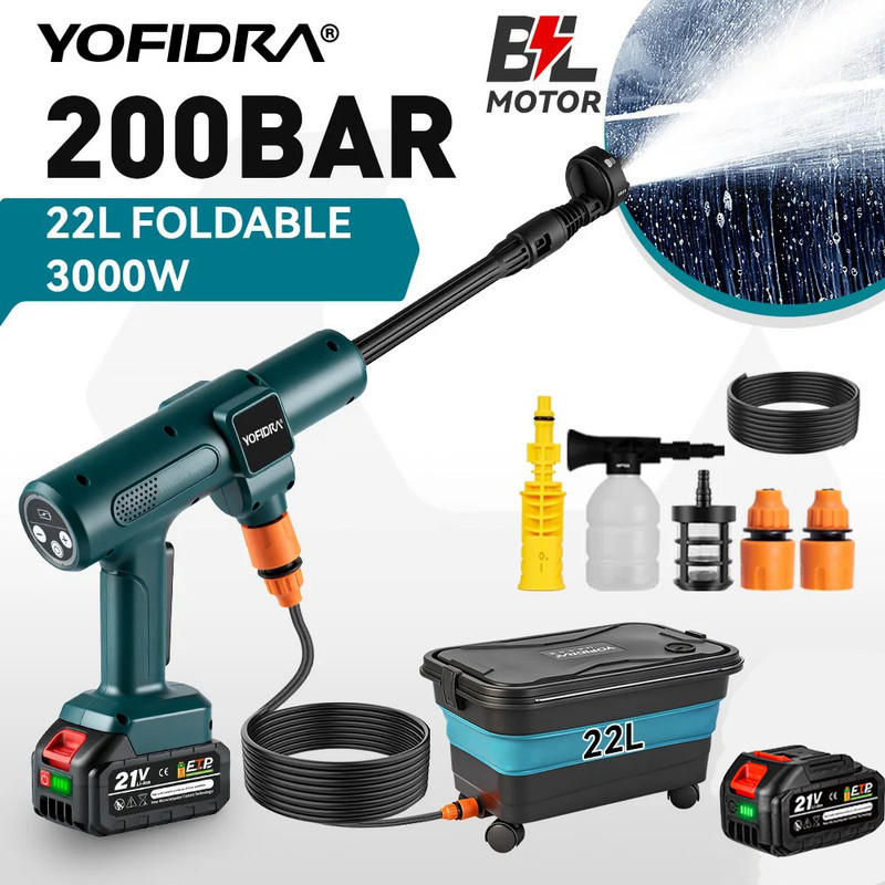 AKKU-HOCHDRUCKREINIGER – 200 Bar, bürstenlos, für Auto & Garten, kompatibel mit Makita Akku - Schwarz, Metall (5/8/30cm) - Coonoor