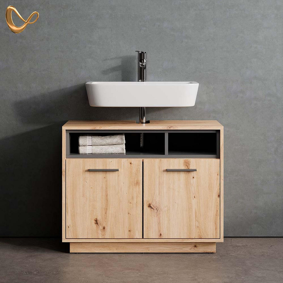WASCHBECKENUNTERSCHRANK Temo Artisan Eiche/Anthrazit 80 x 64 cm - Anthrazit/Eiche Artisan, Holzwerkstoff (80/64/40cm) - Livinity®