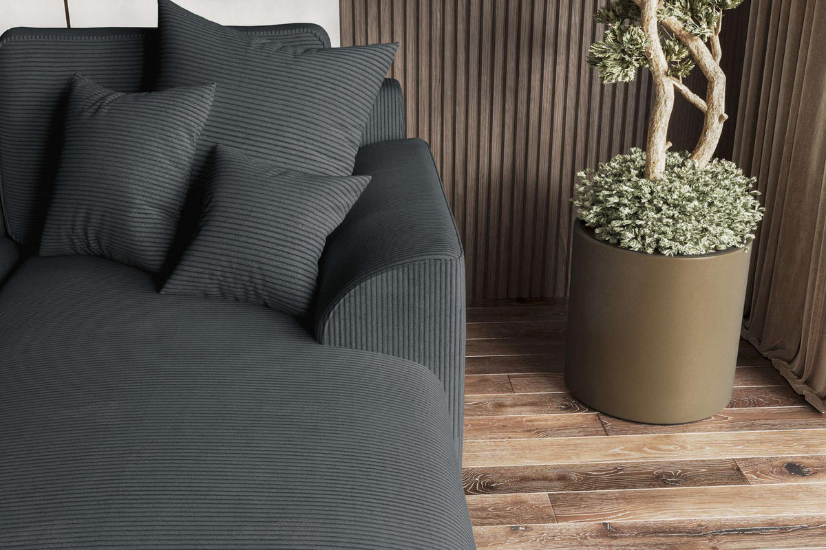 ECKSOFA GUSTO Cordstoff Graphitfarben Rechts inkl. Schlaffunktion - Chromfarben/Graphitfarben, Kunststoff/Textil (295/194cm) - 99rooms