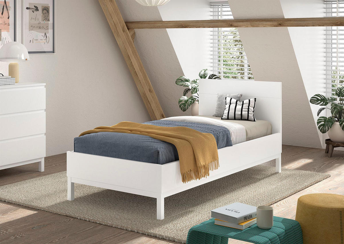 EINZELBETT 90x200 MDF Kiefer weiß robust stabil pflegeleicht - Weiß, Holz (90/200cm) - 58aufmkessel