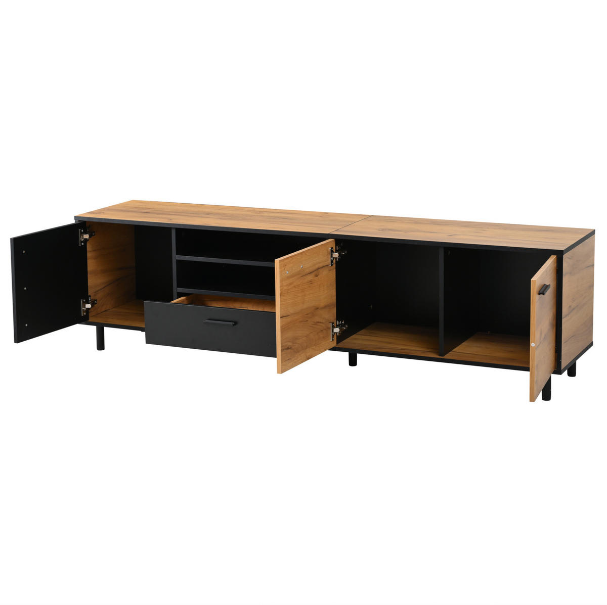 TV-LOWBOARD aus Spanplatte 180x32,5x50 cm Schwarz/Holzoptik mit 3 Türen und Schublade - Schwarz, Holzwerkstoff (180/50/32.5cm) - IVMEU