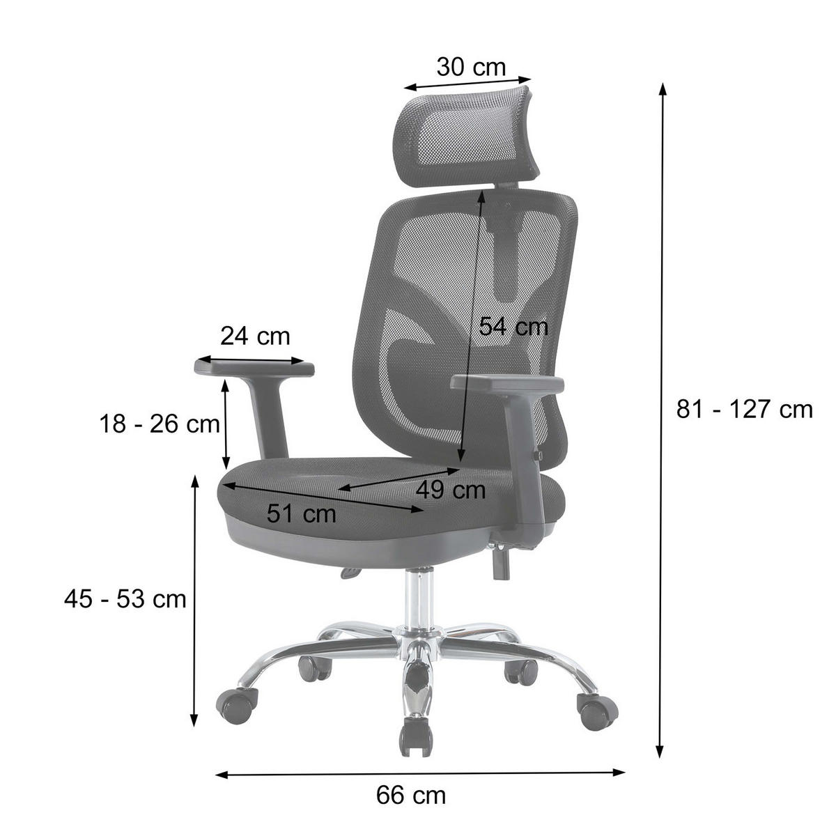 BÜROSTUHL Schwarz - Schwarz, Textil (66/127/93cm) - SIHOO