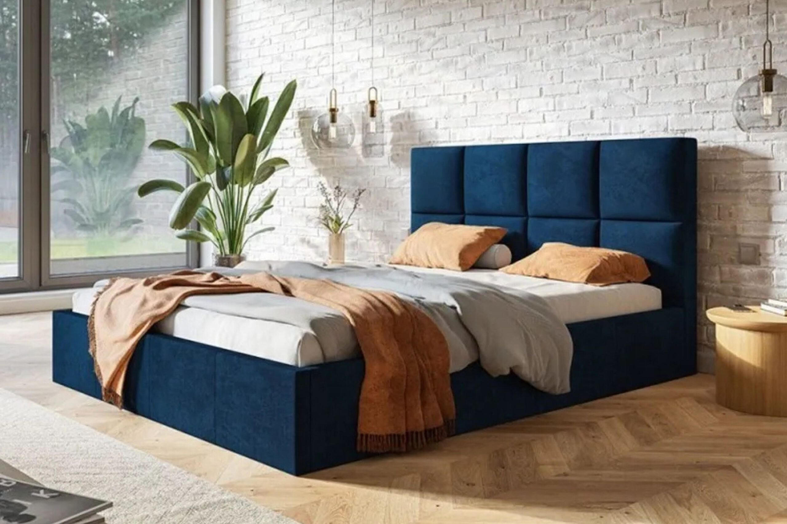 POLSTERBETT SLIM mit Kopfteil, 160x200 cm mit Bettkasten und Lattenrost aus Holz, Velourstoff, Farbe: Blau - Blau, Holz/Kunststoff (160/200cm) - Sepro Meble