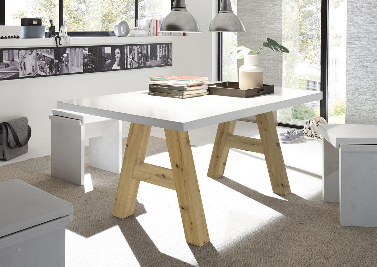 ESSZIMMERTISCH Elia 2 140 x 90 x 75 Esstisch Asteiche/Weiß Matt Lack - Weiß, Holz (140/90/75cm) - 58aufmkessel