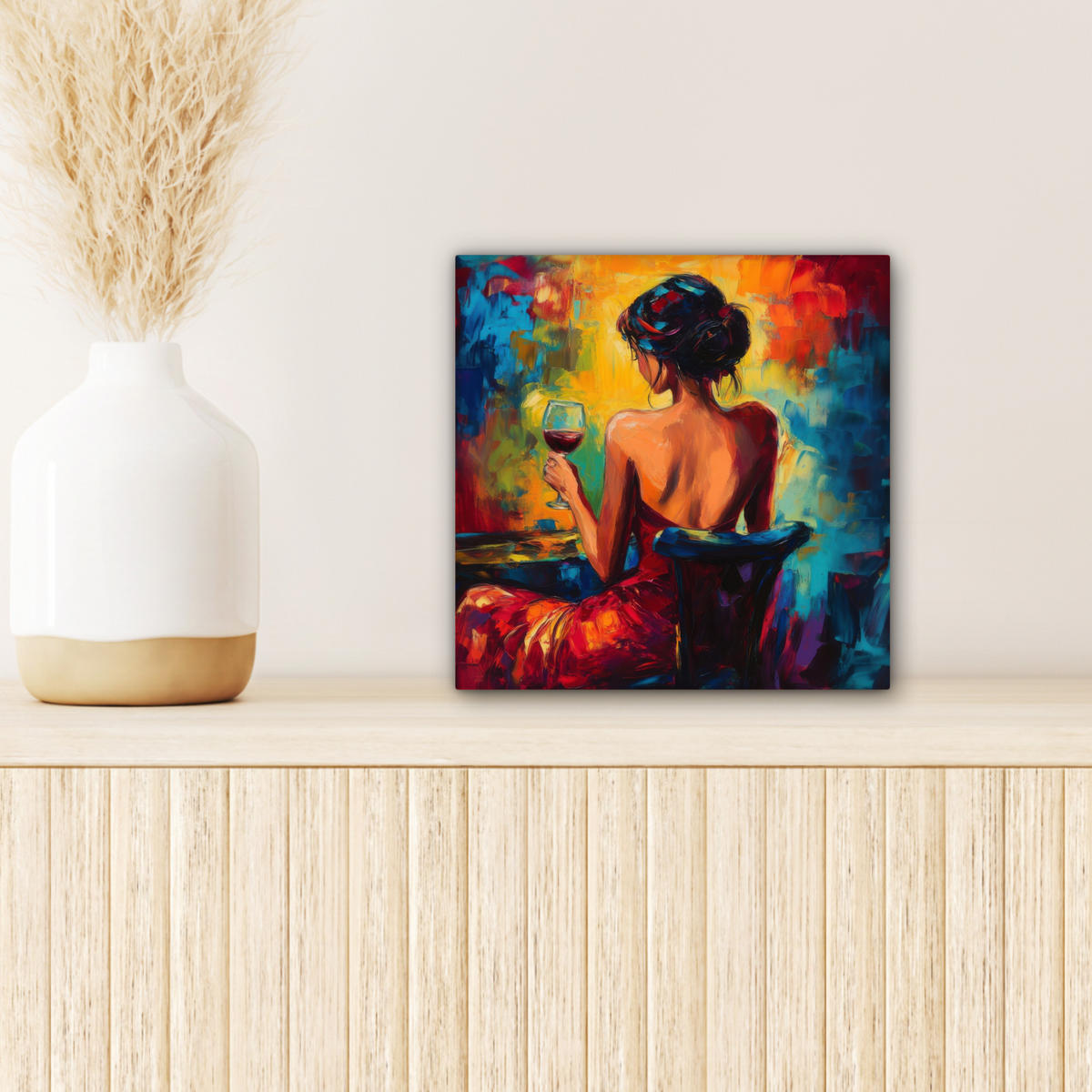 OBRAZ NA PLÁTNĚ Víno - Žena - Atmosférické - Barevné 20x20 cm - bordeaux, textil (20/20cm) - MuchoWow