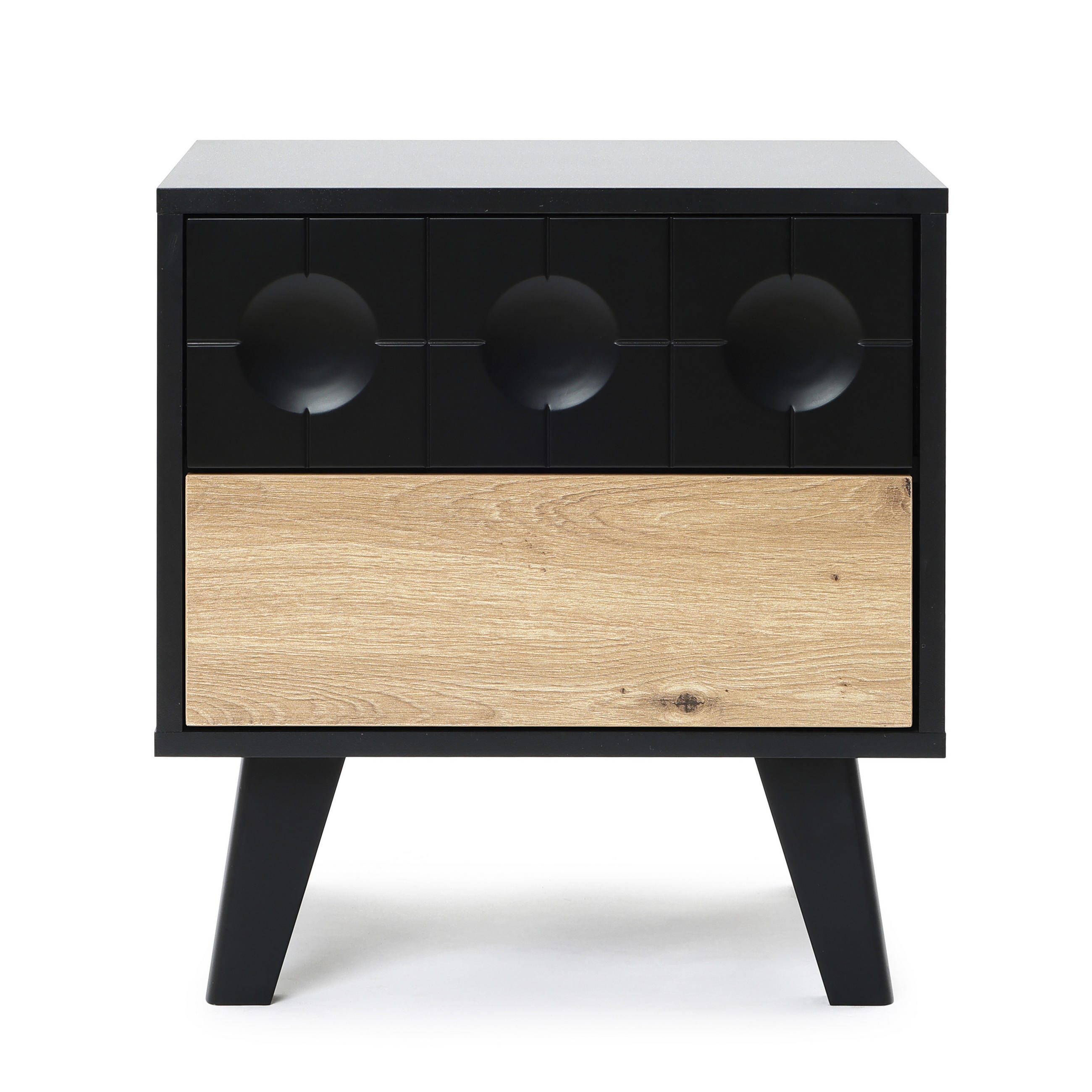 NACHTTISCH mit 2 Schubladen, Natur und Schwarz | 40T x 45B x 48H cm - Schwarz, Holz (45/48/40cm) - Hometopia