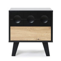 NACHTTISCH mit 2 Schubladen, Natur und Schwarz | 40T x 45B x 48H cm - Schwarz, Holz (45/48/40cm) - Hometopia