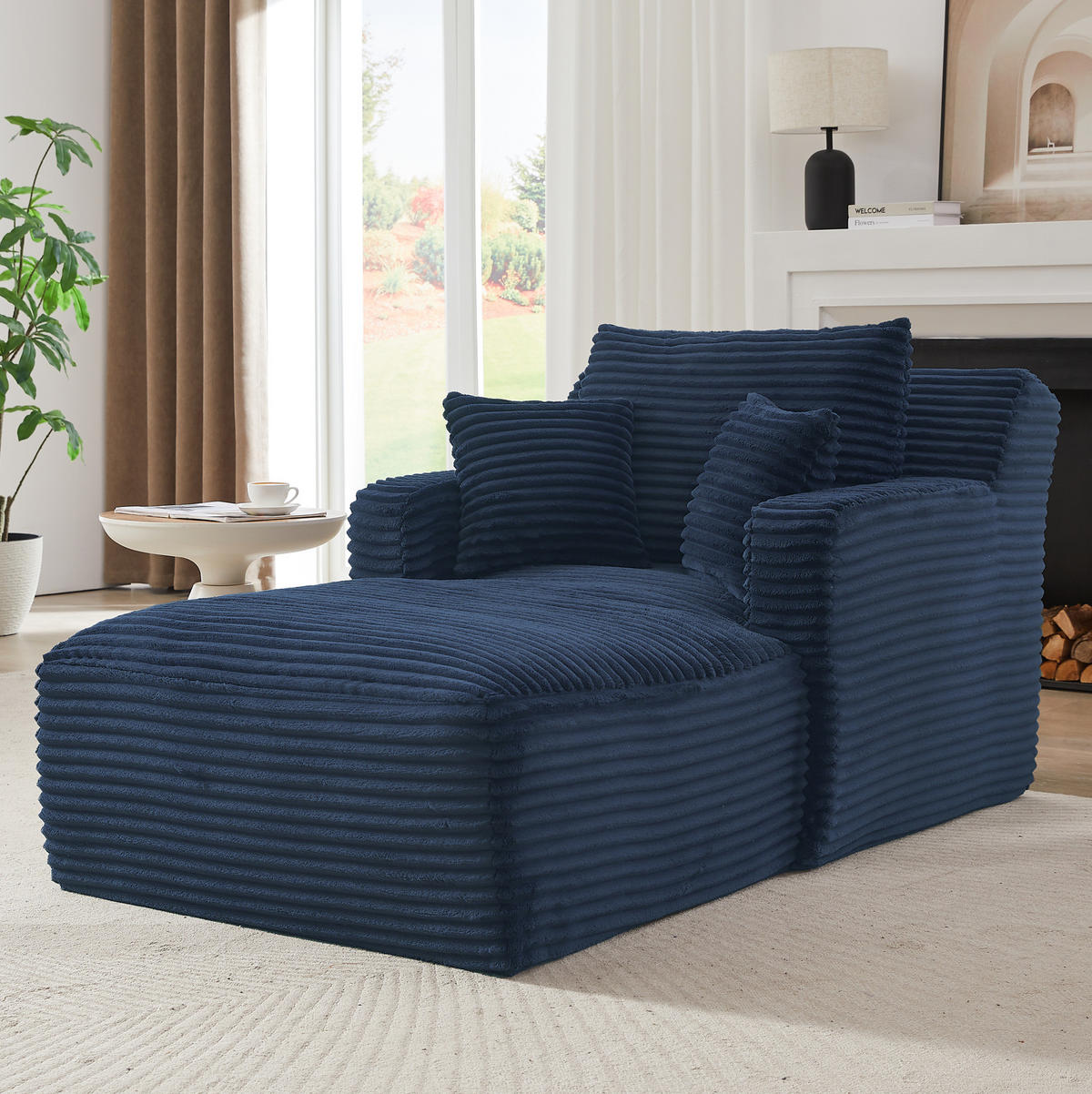 SOFA Chaiselongue aus Cord Blau ohne Montage - Blau, Kunststoff (100/82/166cm) - Meubliv