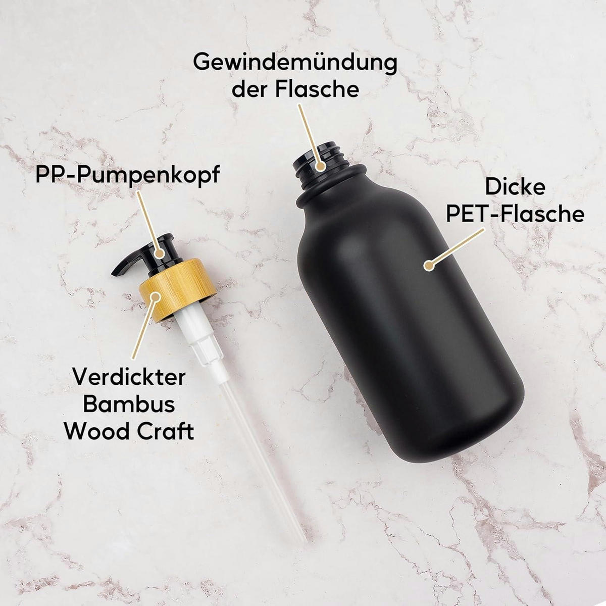 SEIFENSPENDER 3-teiliges Set 500ml PET Schwarz mit Etiketten - Schwarz, Kunststoff (7.4/19/7.4cm)