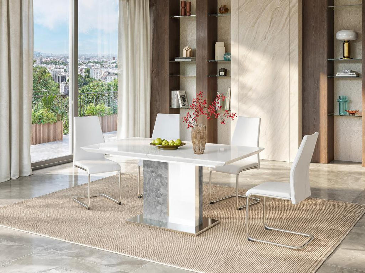 ESSTISCH ausziehbar - 6 bis 8 Personen - MDF - Weiß & Beton-Optik - EREN - Grau, Holz (200/90/75.5cm) - Vente-Unique