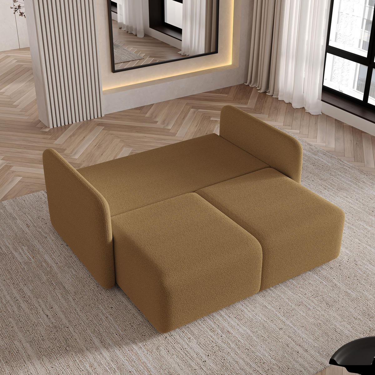 BETTSOFA SUVI II Q Orange Bucle-Stoff mit Schlaffunktion - Dunkelorange, Textil (90/85/153cm) - MASSENO