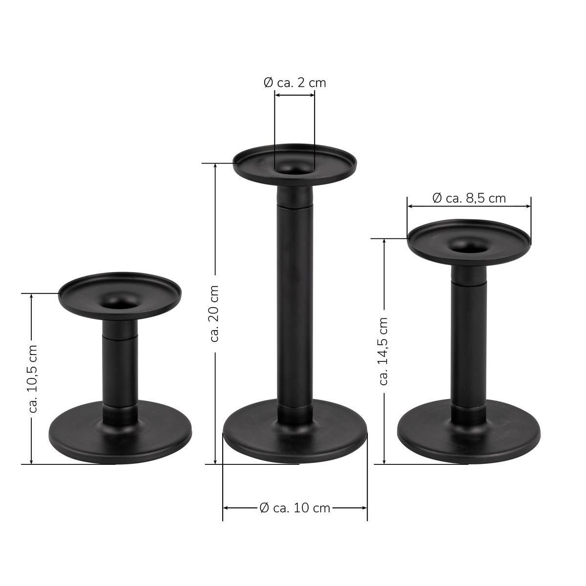 KERZENHALTER 3er-Set, schwarz, Stahl - Schwarz, Metall (8.9/10.7/10cm) - bremermann