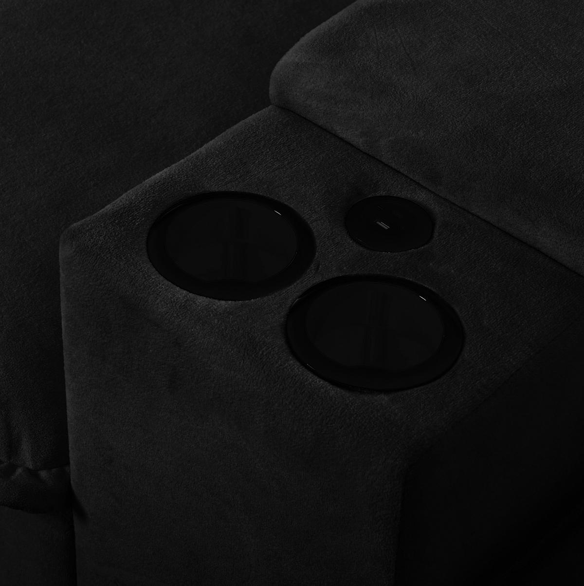 2-SITZER aus Chenille in Schwarz mit USB-Anschlüssen & Stauraum - Schwarz, Textil (155/90/224cm) - Modfu