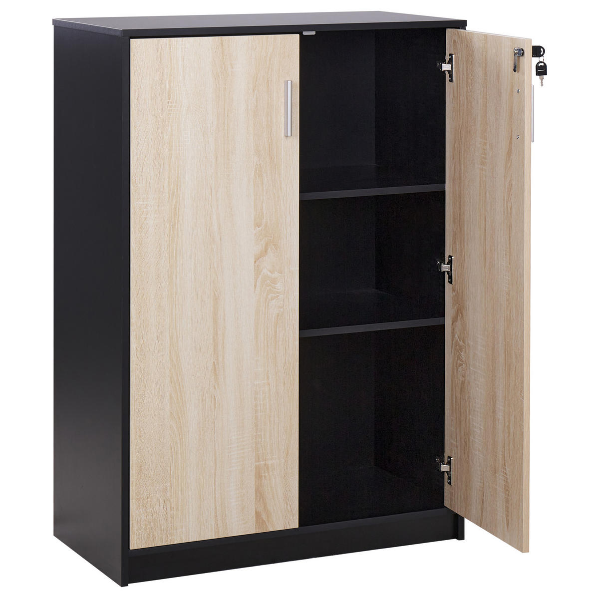 AKTENSCHRANK heller Holzfarbton/schwarz 117 cm 2 Türen Zehna - Hellbraun/Schwarz, Holzwerkstoff (80/117/40cm) - Beliani