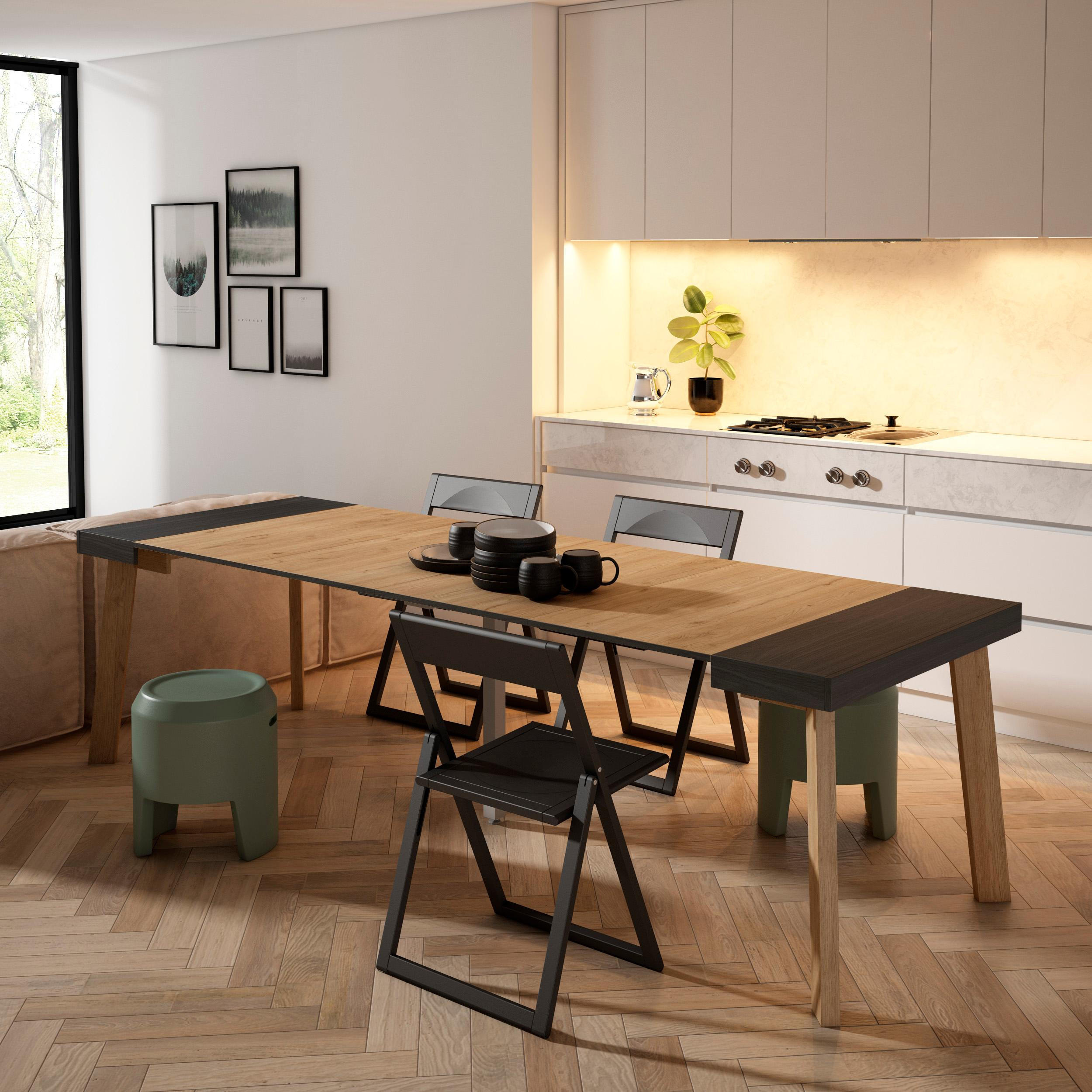 KONSOLENTISCH ausziehbar 58 bis 262cm, für 12 Gäste, schwarz eiche, 90/58/73cm - Eichefarben/Schwarz, Holzwerkstoff (90/262/73cm) - Skraut Home