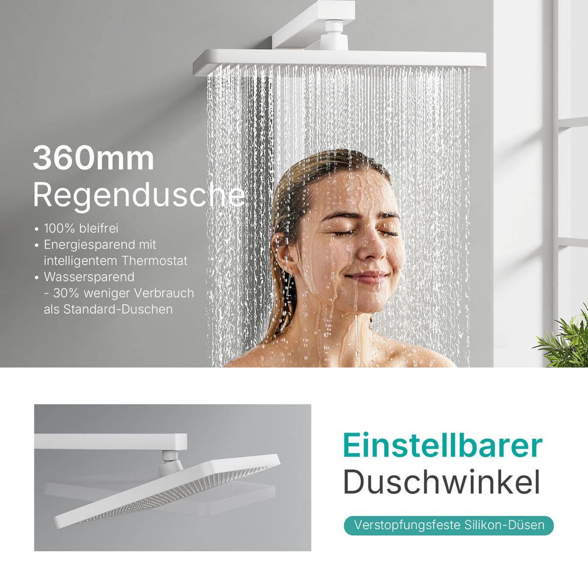 ÜBERKOPFBRAUSESET mit Handbrause Thermostat Vielseitig Weiß - Weiß, Metall (40/113/58cm) - EMKE