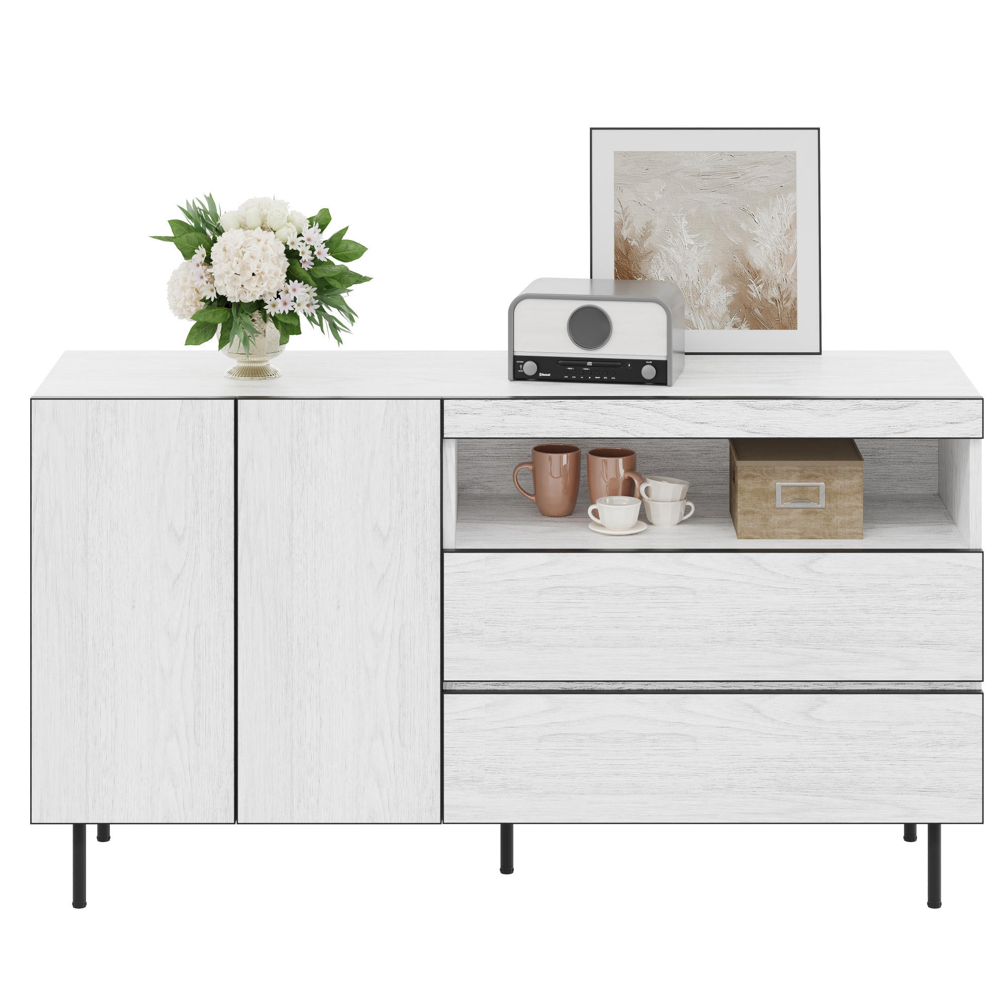 Flora Grace Sideboard Weiß 140x77x42 cm