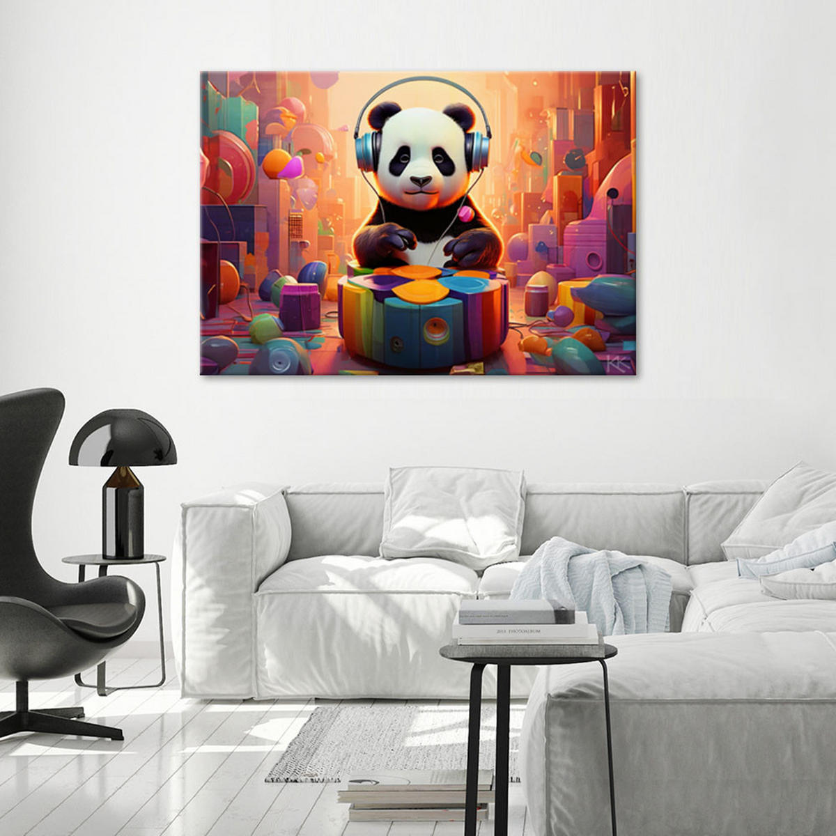 LEINWANDBILD Panda mit Kopfhörern - Multicolor, Textil (60/40cm) - Feeby