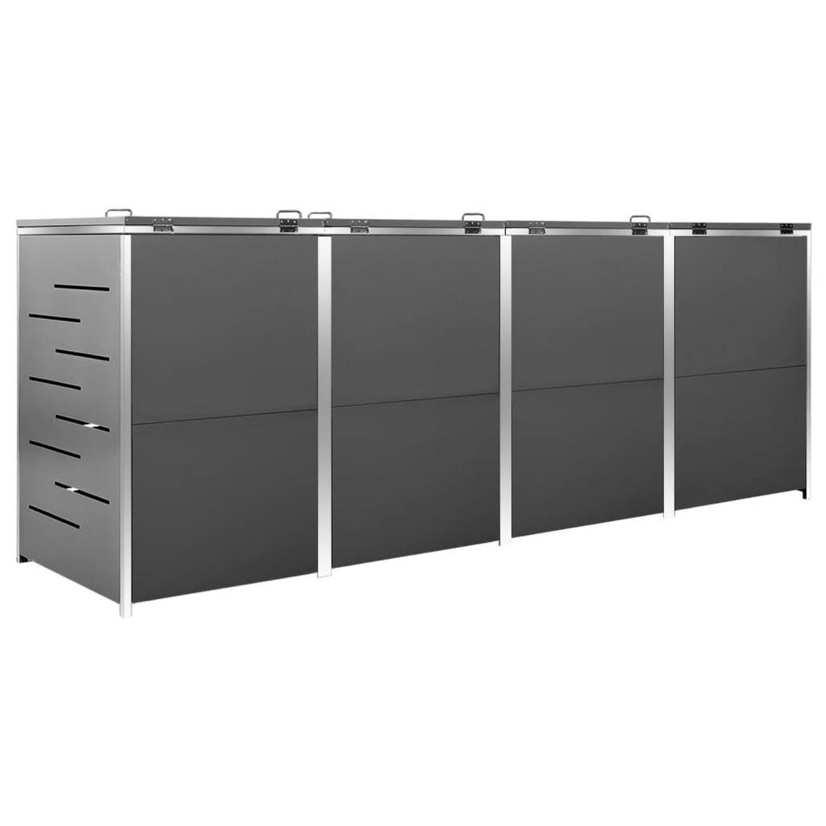4ER Mülltonnenbox JAGU Edelstahl | Anthrazit | 115,5x276,5x77,5cm | Für 4 Tonnen 240L - Anthrazit, Metall (276.5/115.5/77.5cm) - DELUKE