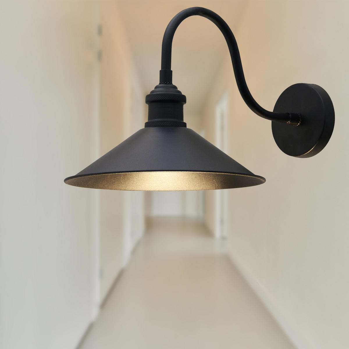 WANDLEUCHTE Innen Vintage 24/13 cm - Goldfarben/Schwarz, Metall (24/13cm) - Bamyum