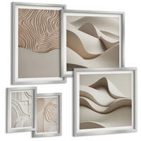 BILDER SET 5er Set - 50x50 cm & 20x30 cm & 40x60 cm Silberner Rahmen - Abstrakte Wellen auf dem Sand - Silberfarben, Kunststoff (40/60cm) - TULUP
