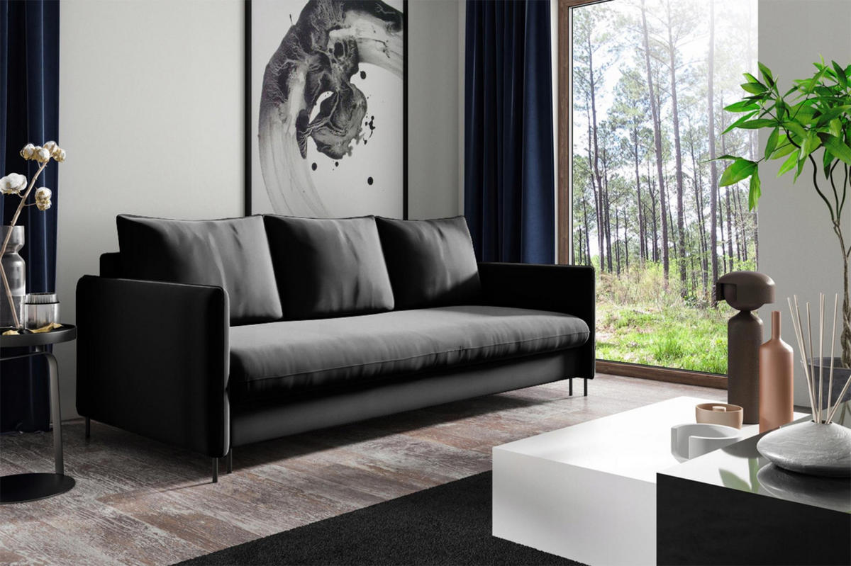 SCHLAFSOFA Belis in Schwarz - Schwarz, Holzwerkstoff/Textil (216/95/100cm) - Bettso